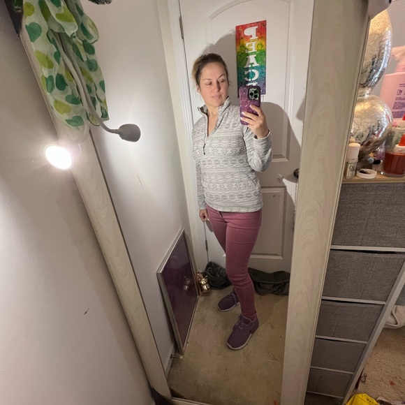 Y2K EDDIE BAUER AZTEC EMBOSSED NEUTRAL FLEECE SWEATER 1/2 ZIP SEXY WARM TOP M - Picture 17 of 17